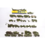 Postwar Dinky Military Models, mainly unboxed or playworn, a boxed 660 tank transporter with tank,