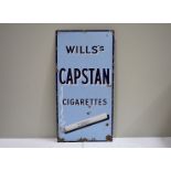 Will's Capstan Cigarettes, a vintage enamel advertising sign, dark blue lettering on pale blue