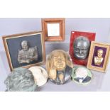 A collection of Winston Churchill Wall plaques, including two named 'Our Skipper', three frames,