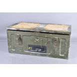 A military ammunition metal carry case, with hand writing Foreign & Commonwealth Office, St