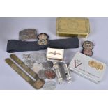 A group of 11 British Dog Tags, together with a 1914 Christmas tin, a Bullion Naval Tally and badge,