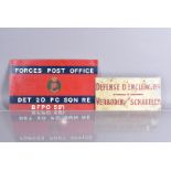 A Royal Engineers Force Post Office sign, from Afghanistan, from Det 20 PC SQN RE, BFO 597, together