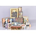 A collection of Winston Churchill related collector's tins, various ages and design, some with