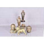 A collection of Winston Churchill metalware, to include a figure with bulldog on fitted base, two