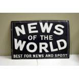 News of the World, 'Best for News and Sport', vintage enamel advertising sign, white upper case