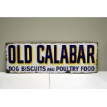 Old Calabar, Dog Biscuits and Poultry Food, vintage enamel advertising sign, navy blue upper case