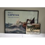 Wills, Three Castles Cigarette advertising mirror, together with a Capstan advertising print (2)