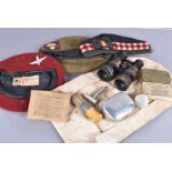 A WWII British grooming kit, comprising razor by AS & CO, swith brush and soap tin, in carrier,