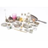 A mixed lot of silver plated items and more, including some small silver mounted items such as a