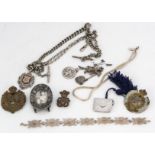 A late Victorian silver watch chain and other items, including another modern silver watch chain,