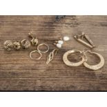 A small collection of stud earrings, including various drops, hoops, etc 9.9g