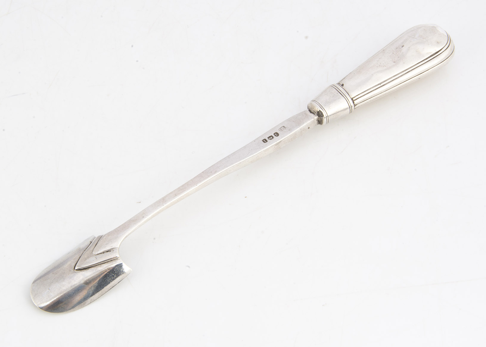 A George III silver stilton scoop by IS, 24cm long, silver filled handle dented and possibly added - Image 2 of 2