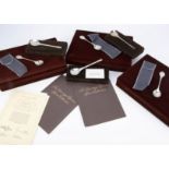 Three 1970s sets of six commemorative silver spoons, along with three boxed Franklin Mint