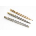 A Parker silver fountain pen and biro set, together with a Mordan Eversharp gold plated pencil (3)