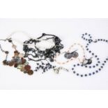 A collection of cultured pearl and mother of pearl jewels, including oval pearl necklace with silver