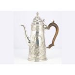 A Georgian and later silver coffee pot possibly by Gabriel Sleath, 23cm high, 16.89 ozt, foot bent