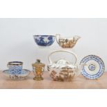 A collection of 19th century and later ceramics, comprising a blue and white Liverpool Pearlware