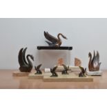 A collection of art deco style desk items, comprising a pair of picture stands, with backets in