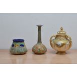 Two pieces of Royal Doulton ceramics, comprising a stoneware baluster bottle vase with gilt work,
