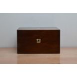 A mahogany jewellery box, mother of pearl inlay, fitted interior, with some glass containers with