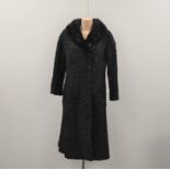 A Vintage ladies Astrakhan Fur Coat, black with fur collar