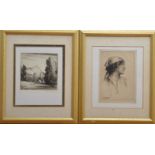 Two etchings, one of a Pheasant, the other a castle on a hilltop, both framed, glazed and mounted,