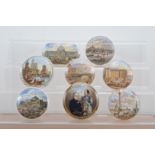 A collection of 19th century Staffordshire ceramic Prattware pot lids, of varying styles and