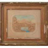 A late 19th century carved picture of Windsor castle, in a gilt frame (AF), frame size 40.5cm x 45cm