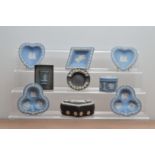 A collection of modern Wedgwood Jasperware, comprising ashtrays, two small heart shaped side plates,