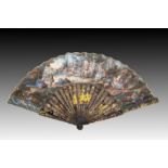 A mid 18th century fan, French circa 1760, the double paper leaf painted with groups of lovers, each