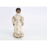 An unusual English 19th century converted 18th century turned and painted wooden doll, the large