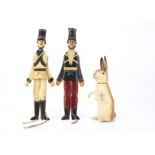 Two double sided Jumping Jacks, painted wooden soldiers, probably of recent manufacture -14 3/