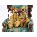Two Dusty Attic Bears, comprising of Edward in a cardigan with bee buttons and Butterscotch in a