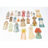 Various paper dolls, a late 19th century lady with underwear, nightgown and five dresses -7in. (17.
