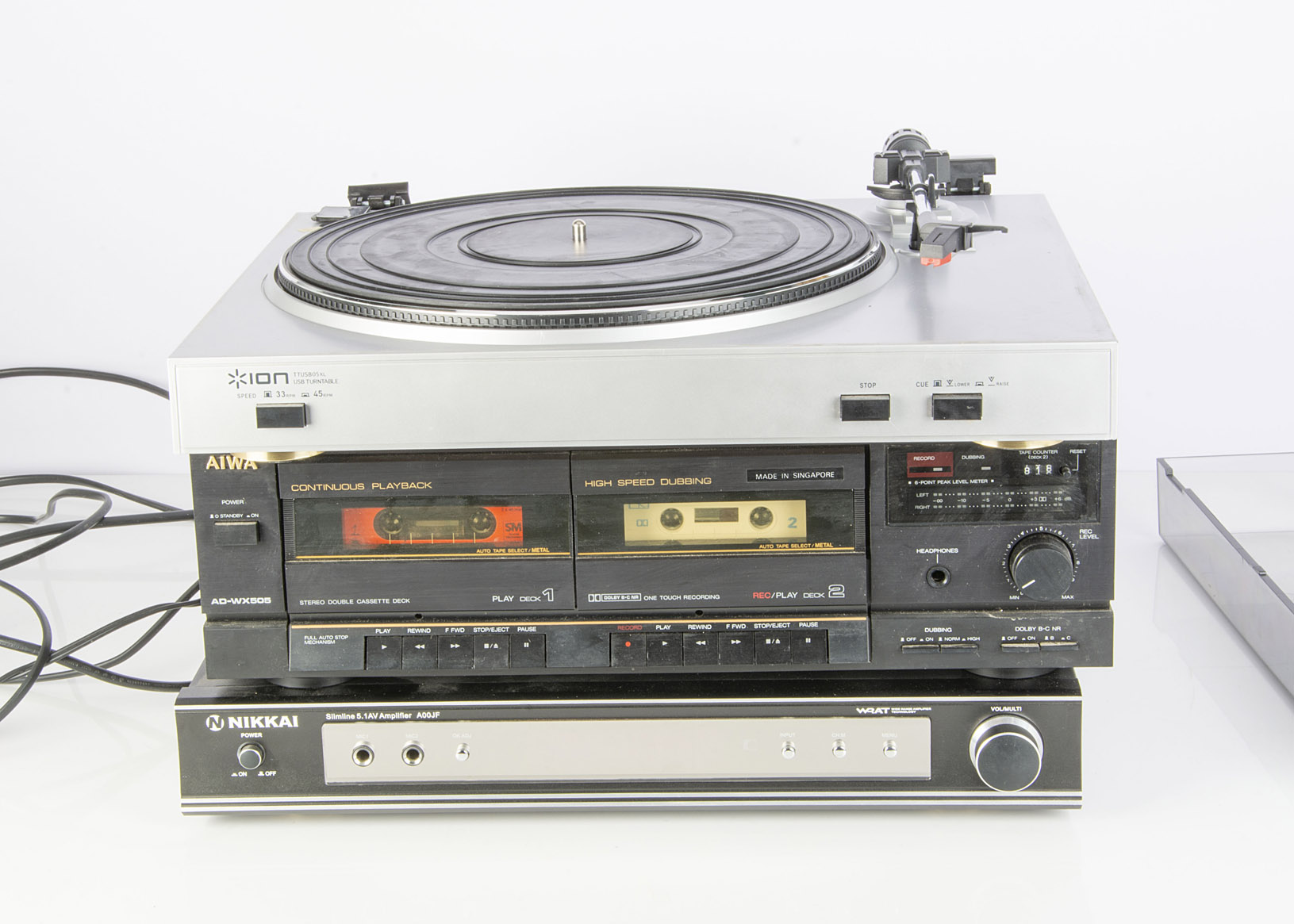 Separates Deck / Amp/ Cassette, a Nikkai slimline 5.1 AV Amplifier A00JF, an AIWA double Cassette