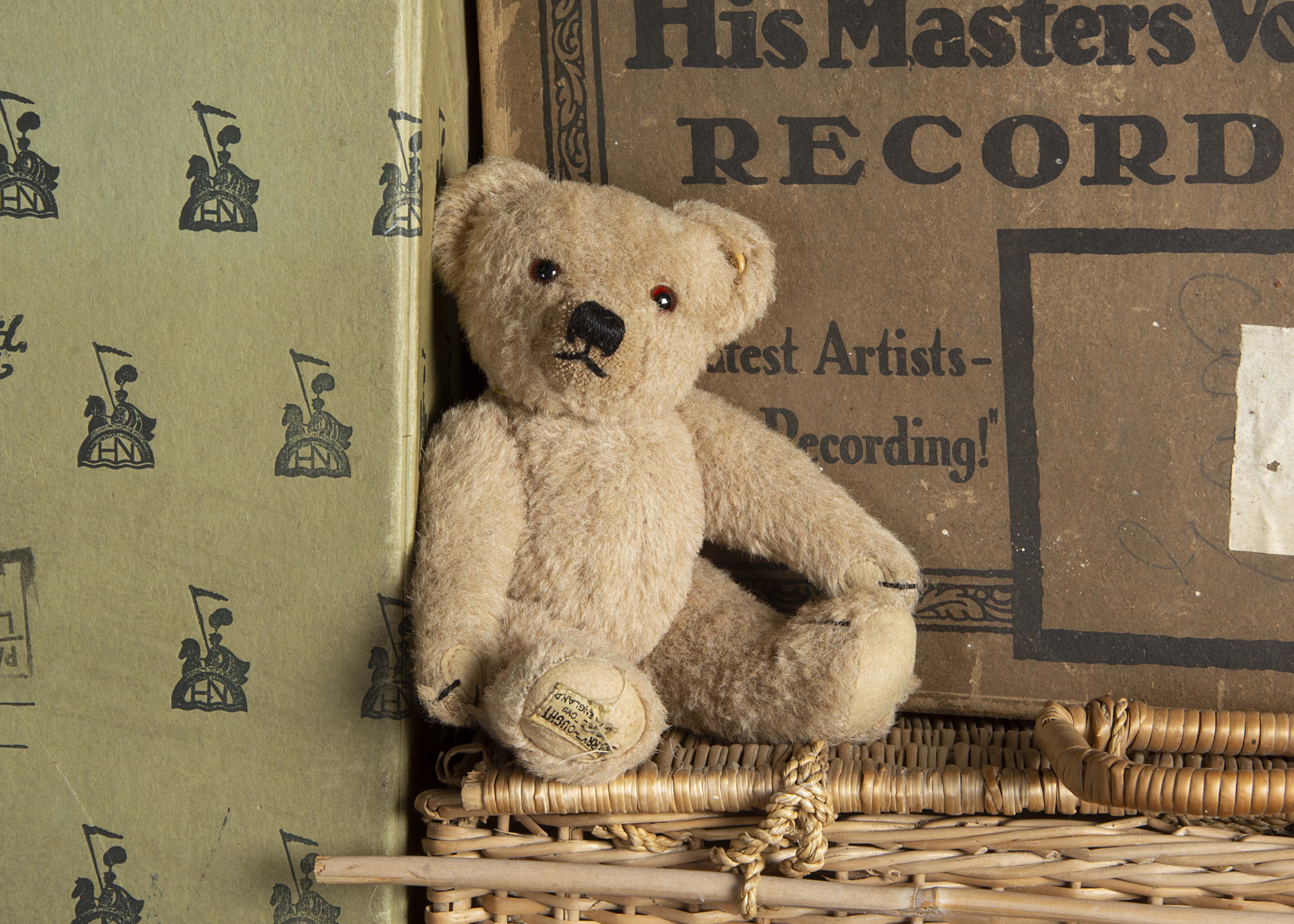 Dunley - a rare small Merrythought alpaca plush Teddy Bear 1930s, with beige plush, orange and black