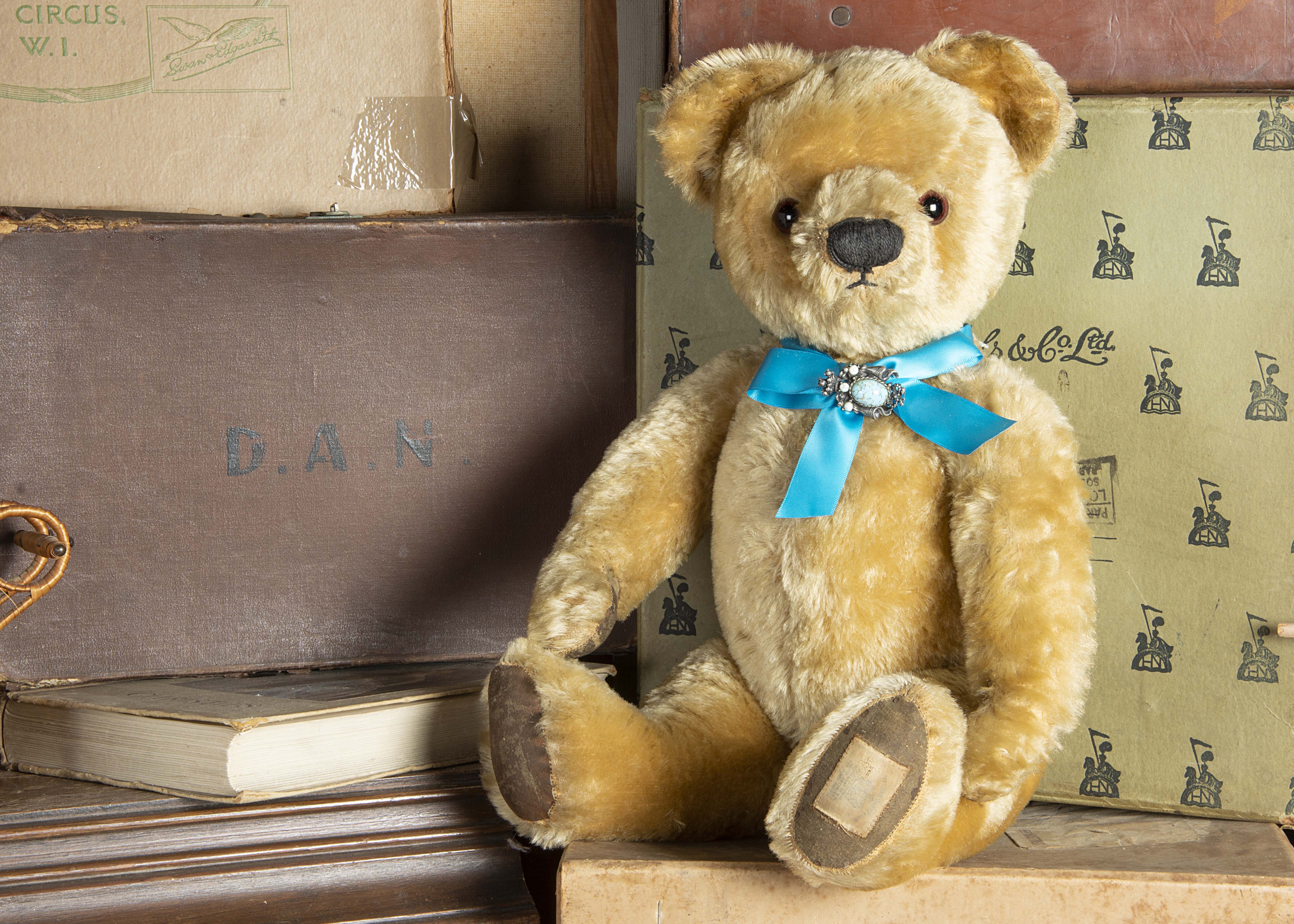 Bartey - a post-war Chad Valley Teddy Bear, with blonde mohair, dark orange and black glass eyes,