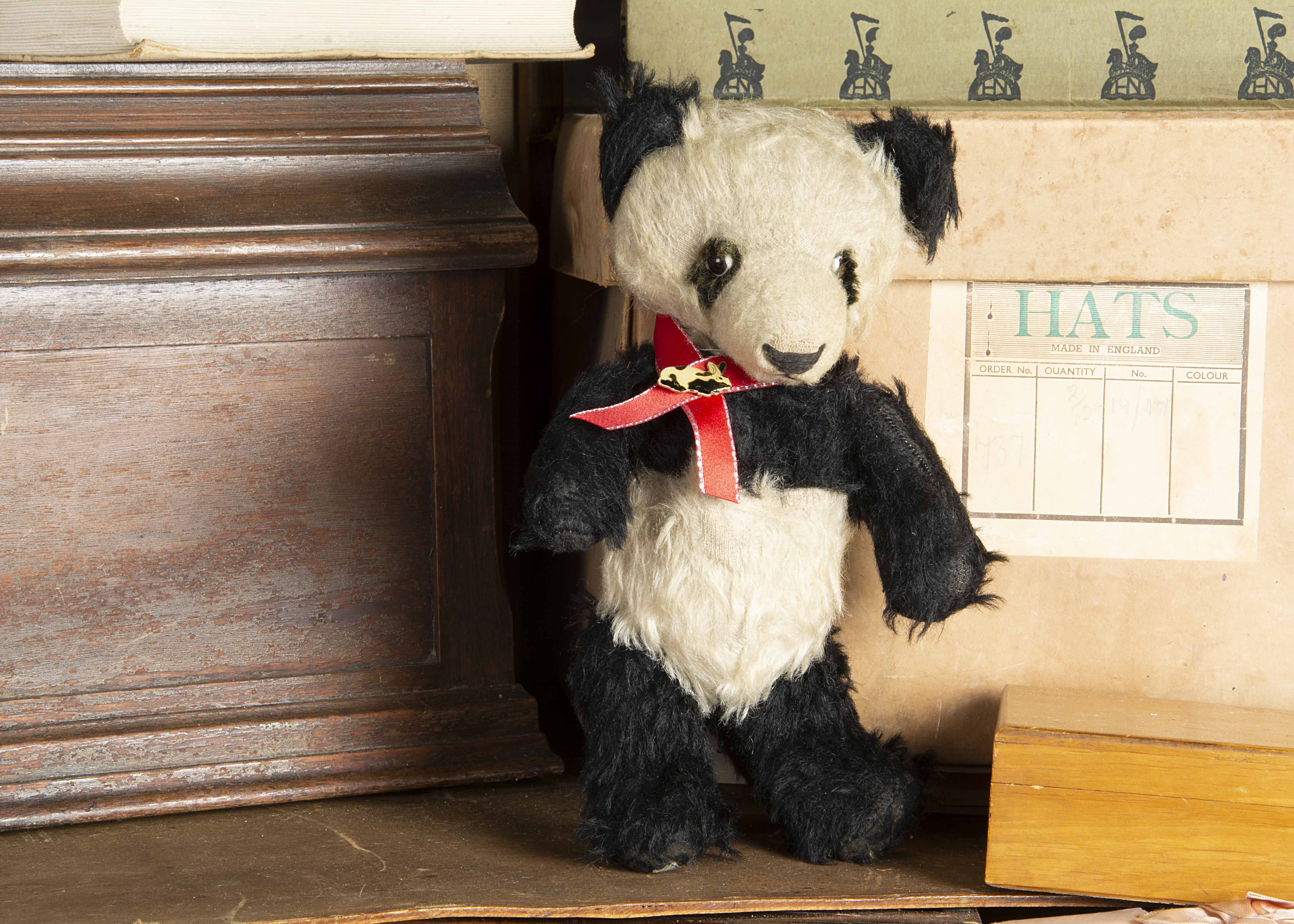 Woodgate - a Chad Valley Panda Teddy Bear 1930s, with black and white wool plush, brown and black