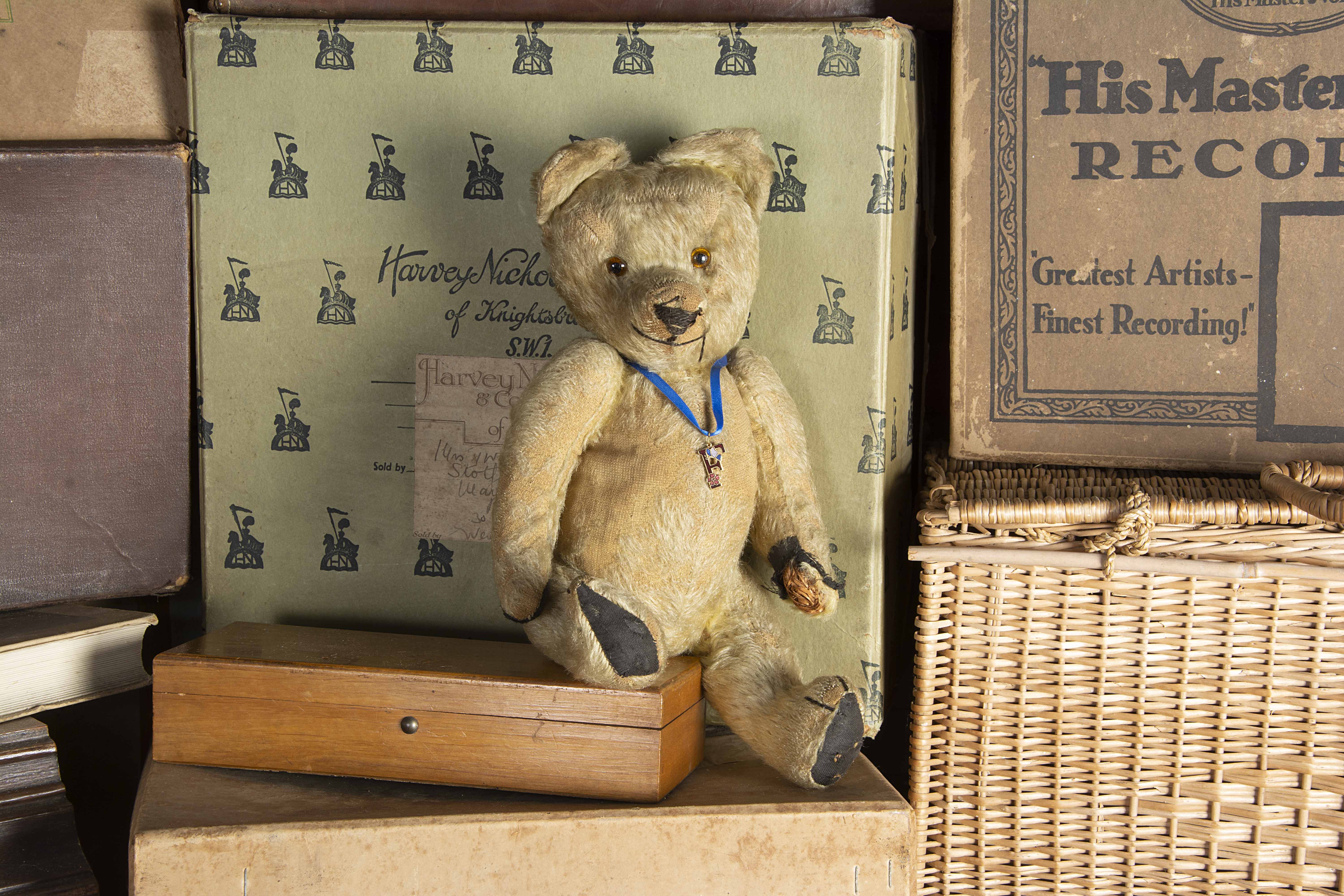 Fernhill - a Chad Valley Smiler Teddy Bear 1920s, with blonde mohair, orange and black glass eyes,