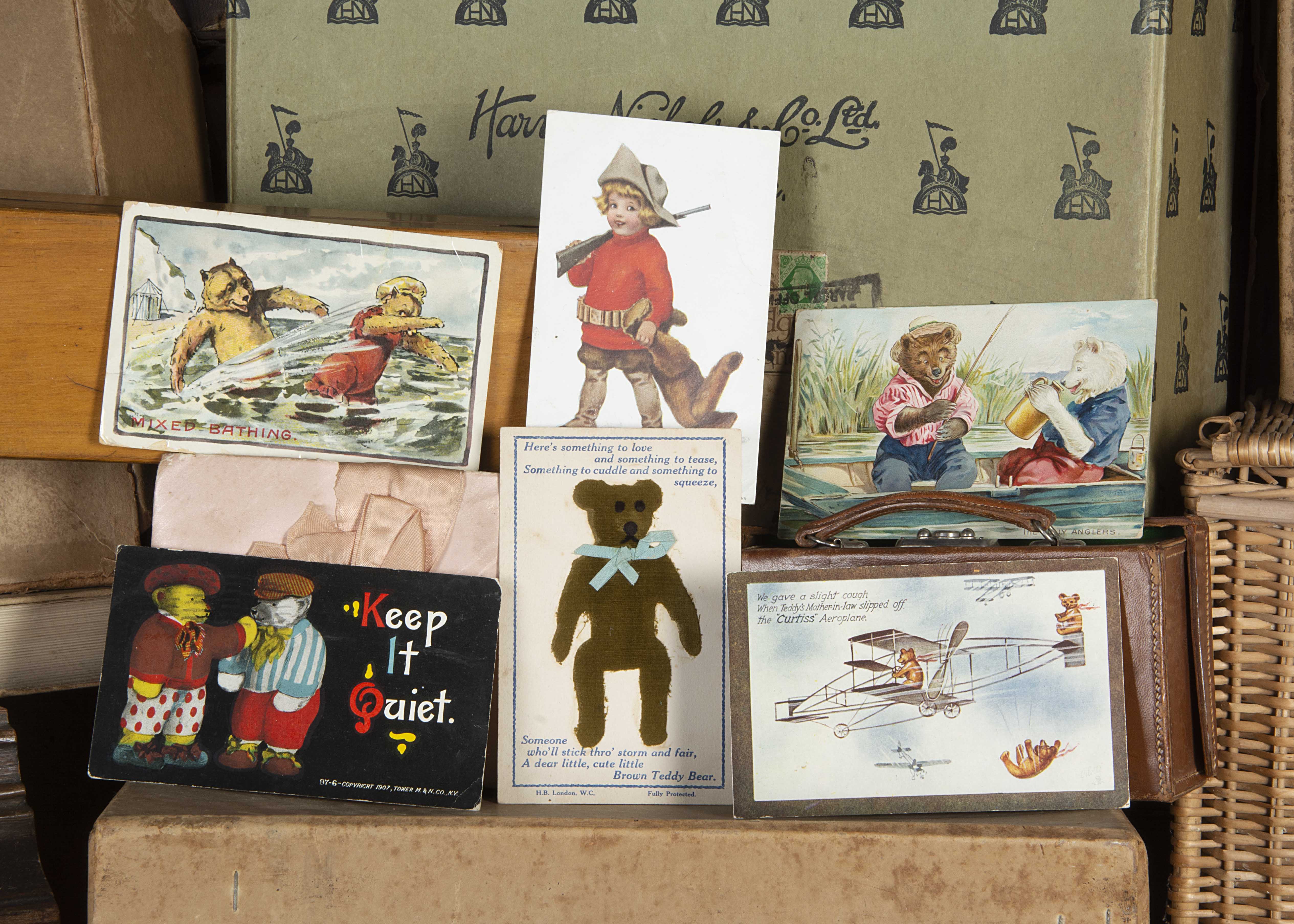 Eight-six postcards featuring Teddy Bears, including six with applied cloth Teddy Bears, a Teddy