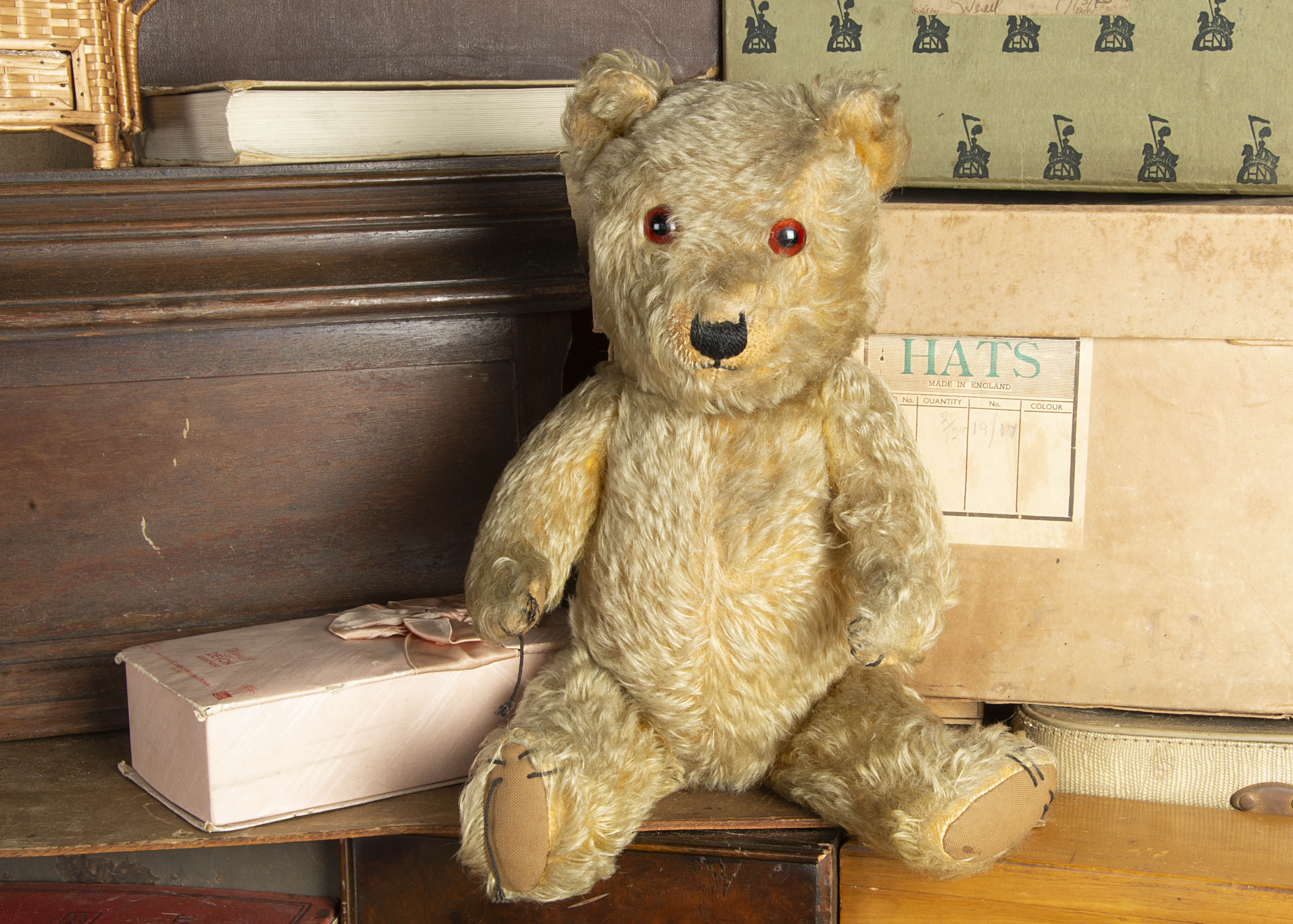 Berrington-Green - a post-war Chiltern Hugmee Teddy Bear, with golden mohair, orange and black glass