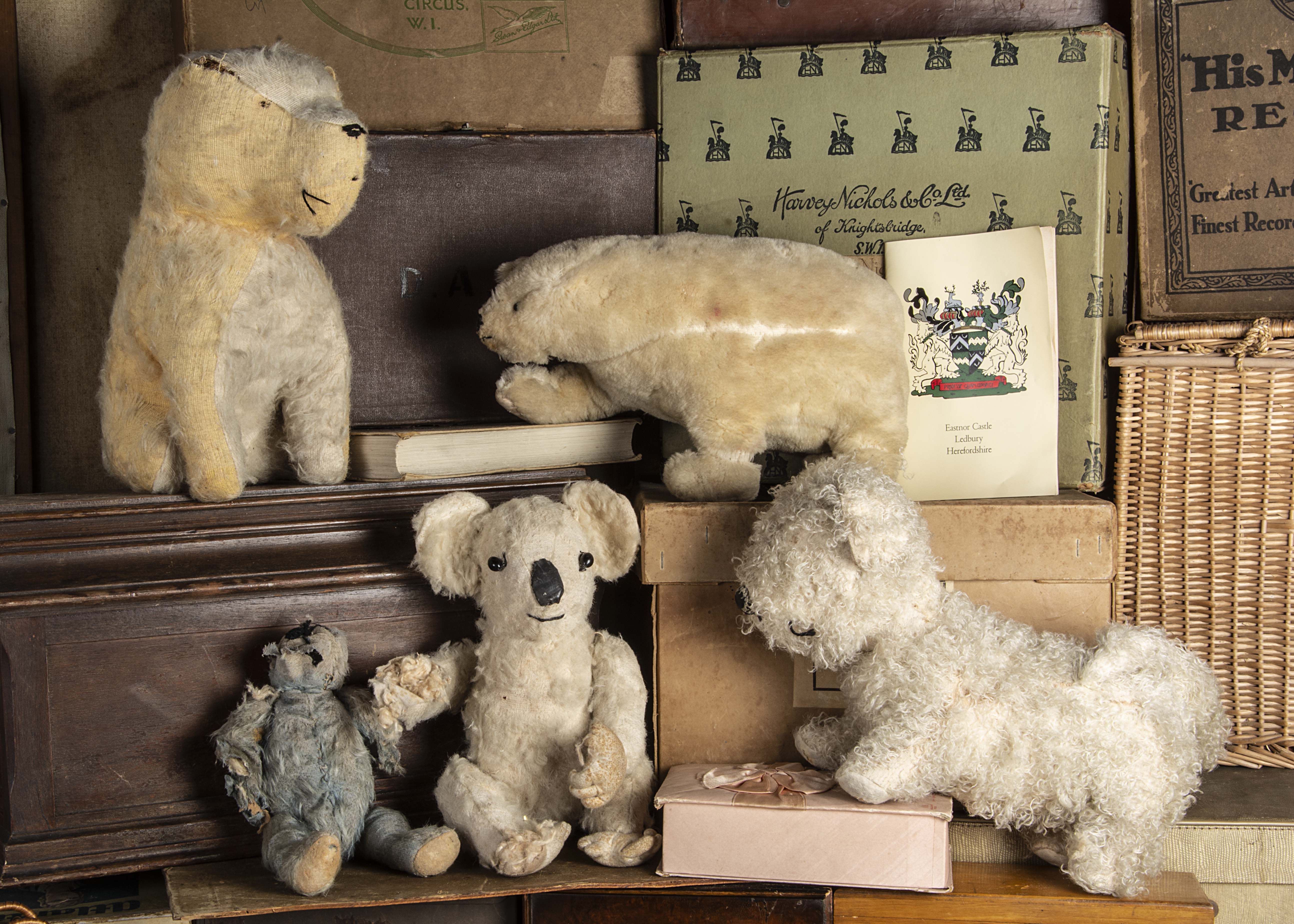 Five Teddy Bears and Soft Toys the childhood toys of the Honourable Elizabeth Somers Cocks 1920-30s,