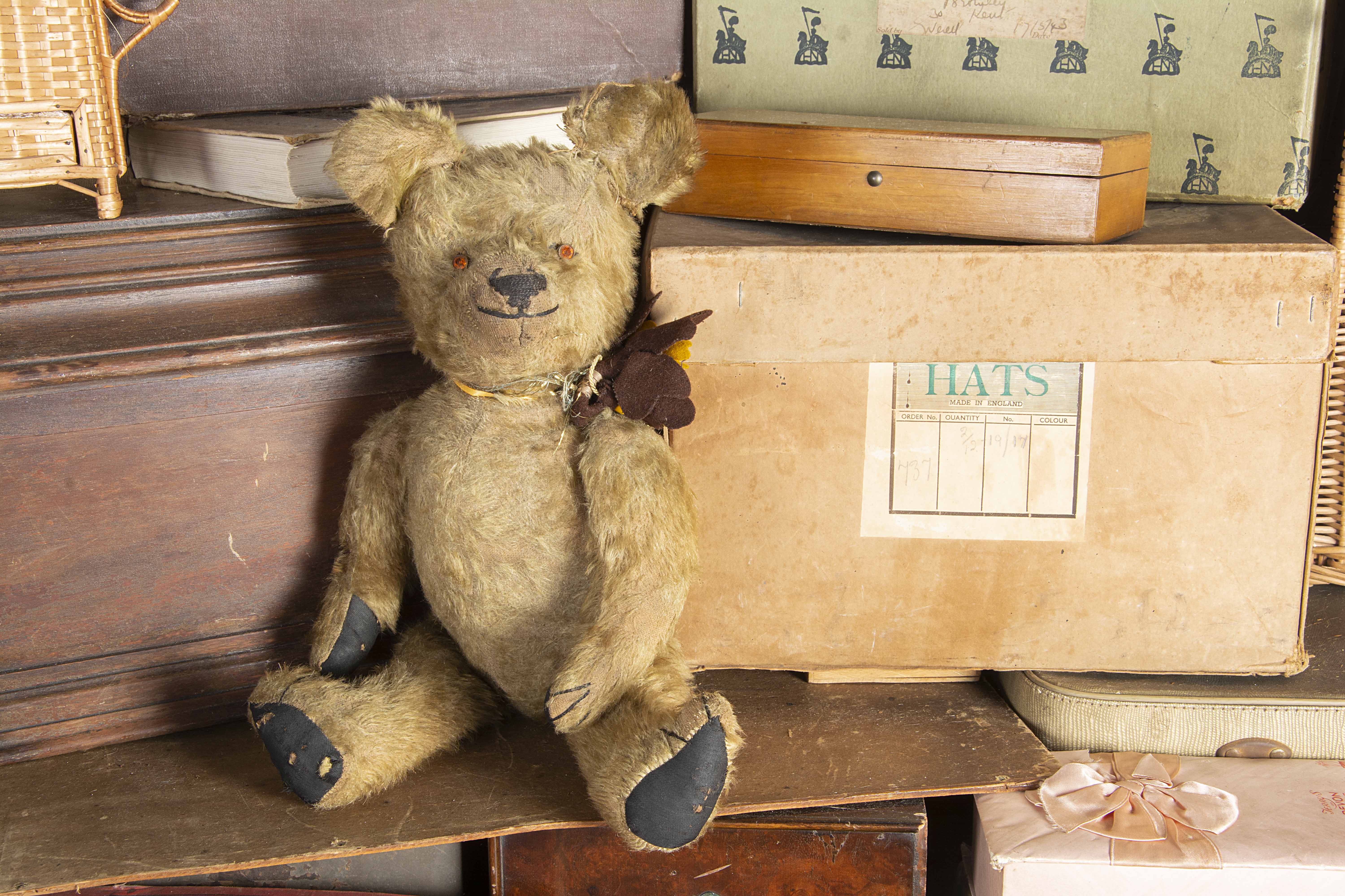 Glanville - a Chad Valley Smiler Teddy Bear 1920s, with blonde mohair, replaced orange paste