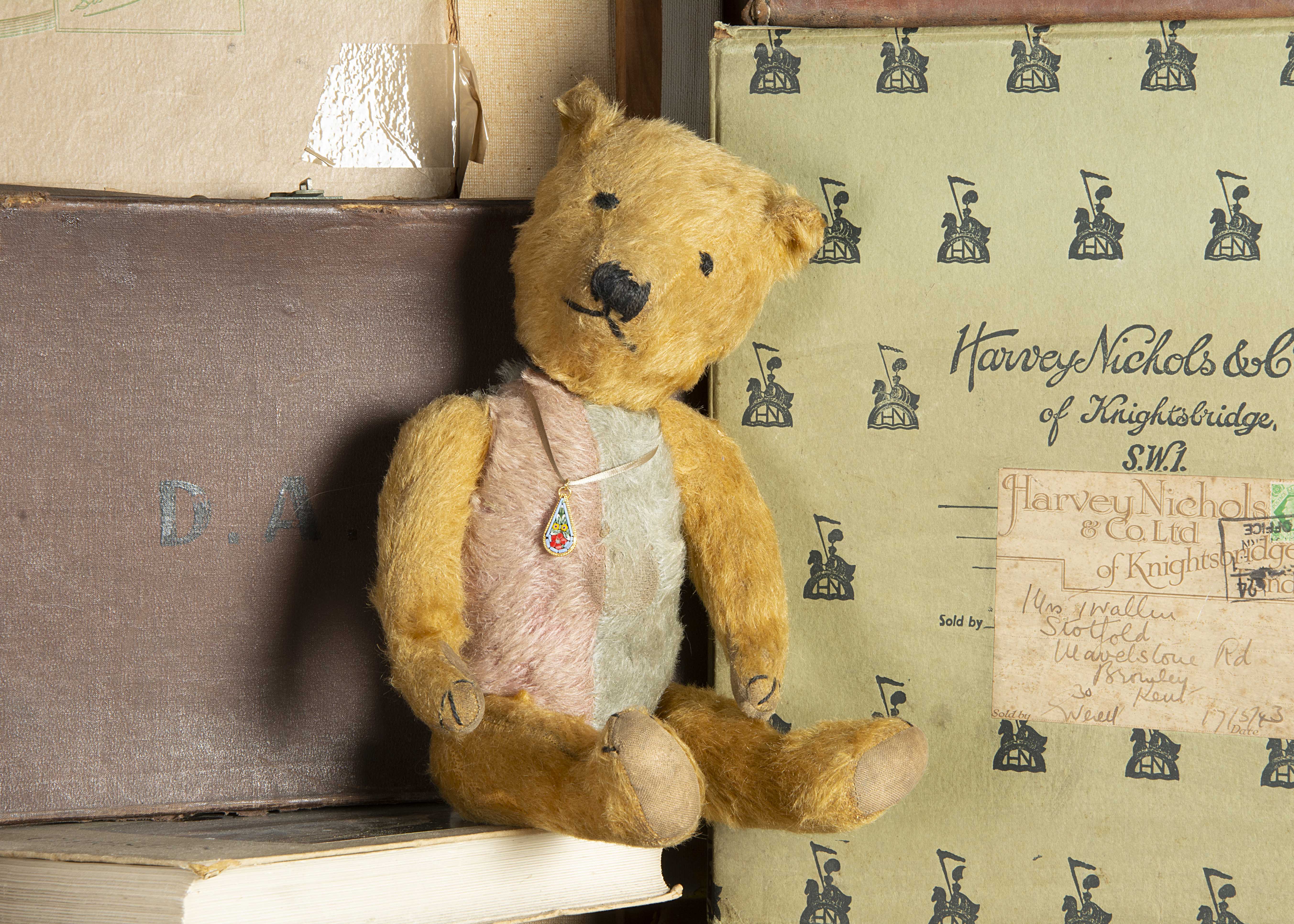 Burcott - a British harlequin Teddy Bear 1930s, probably Merrythought, golden mohair head, arms