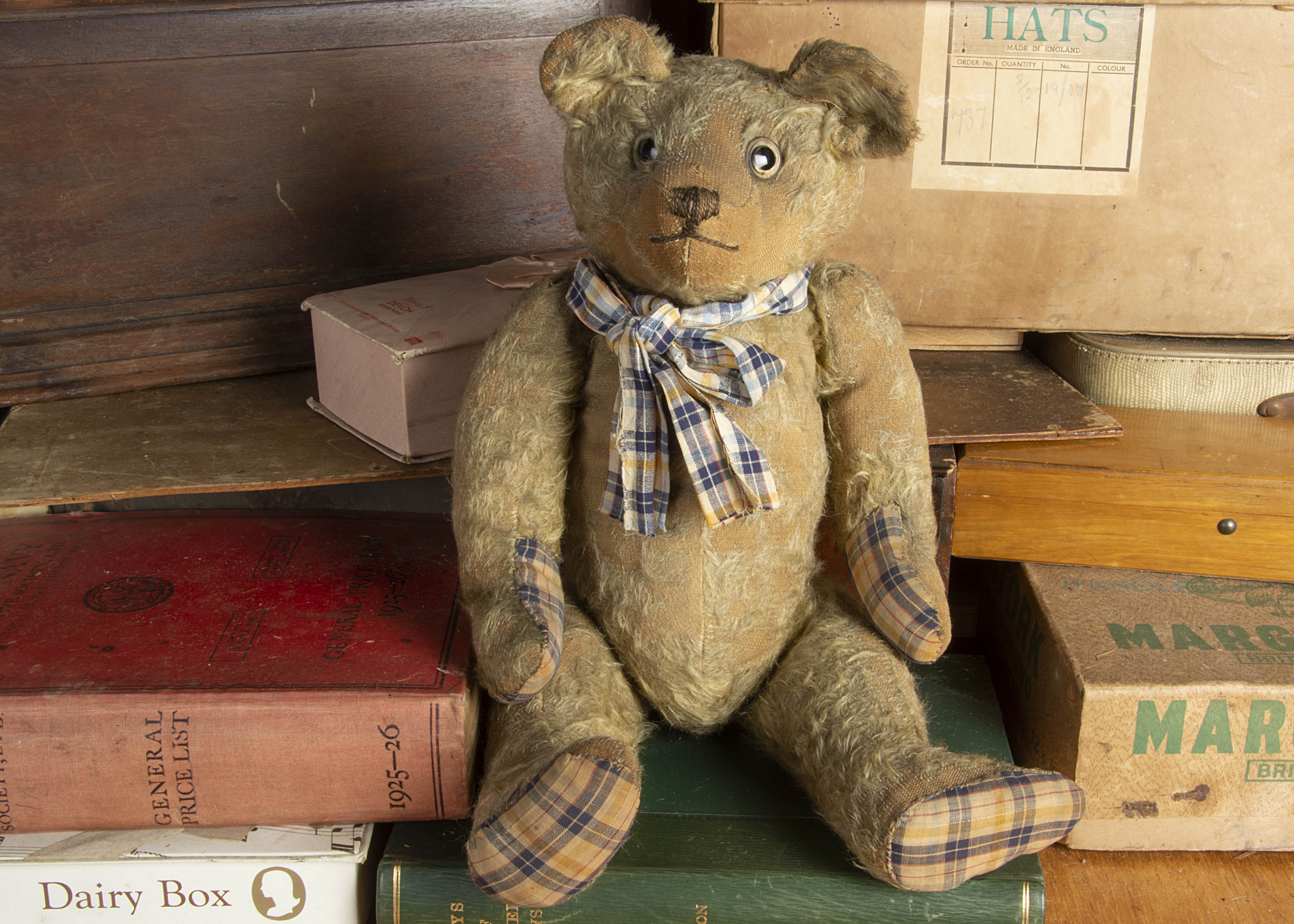 Teddy Mooney - an early British Teddy Bear 1915-20, with blonde mohair, clear and black glass