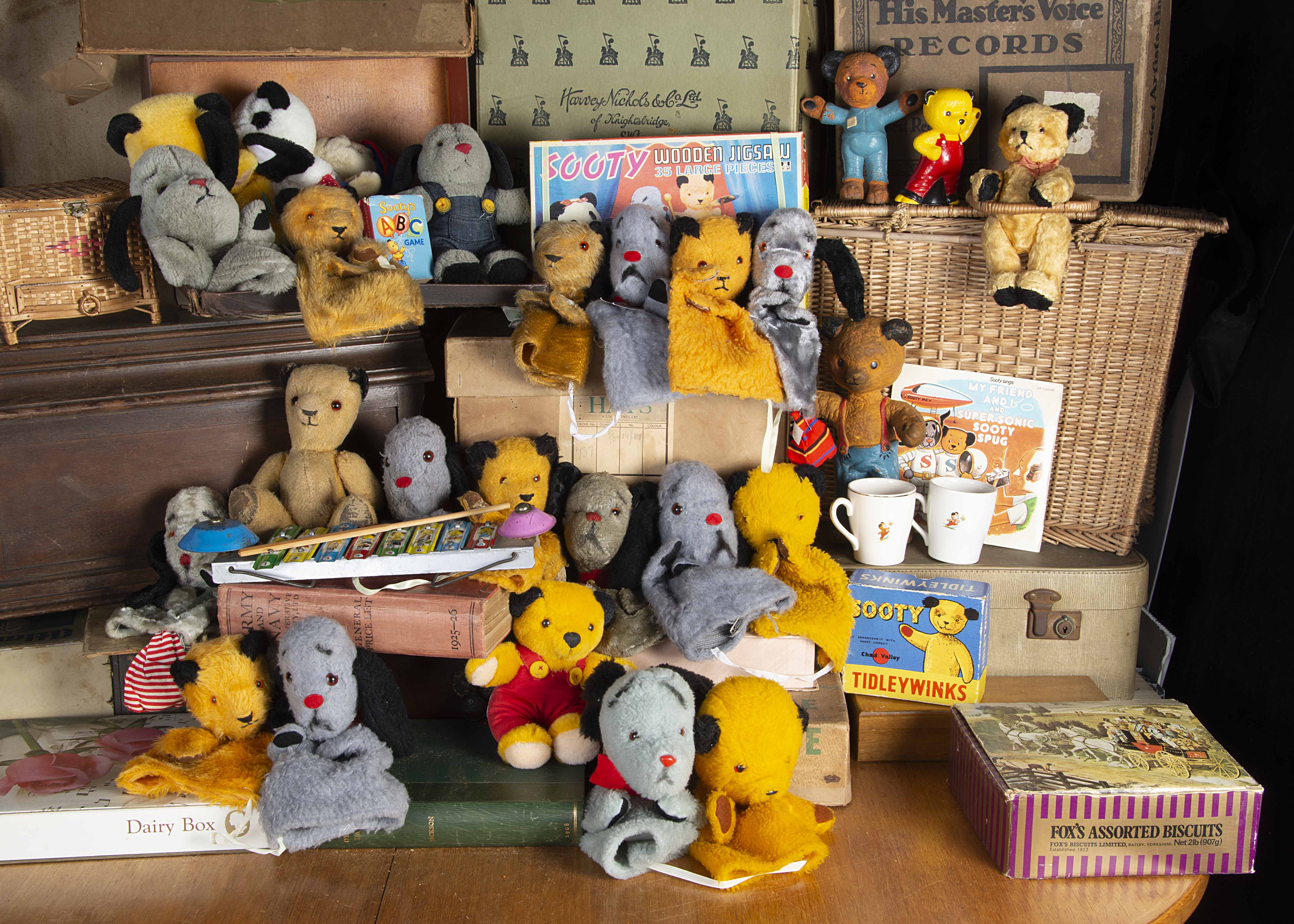Sooty the Bear, including nineteen Sooty, Sweep and Soo hand puppets, most by Chad Valley, one