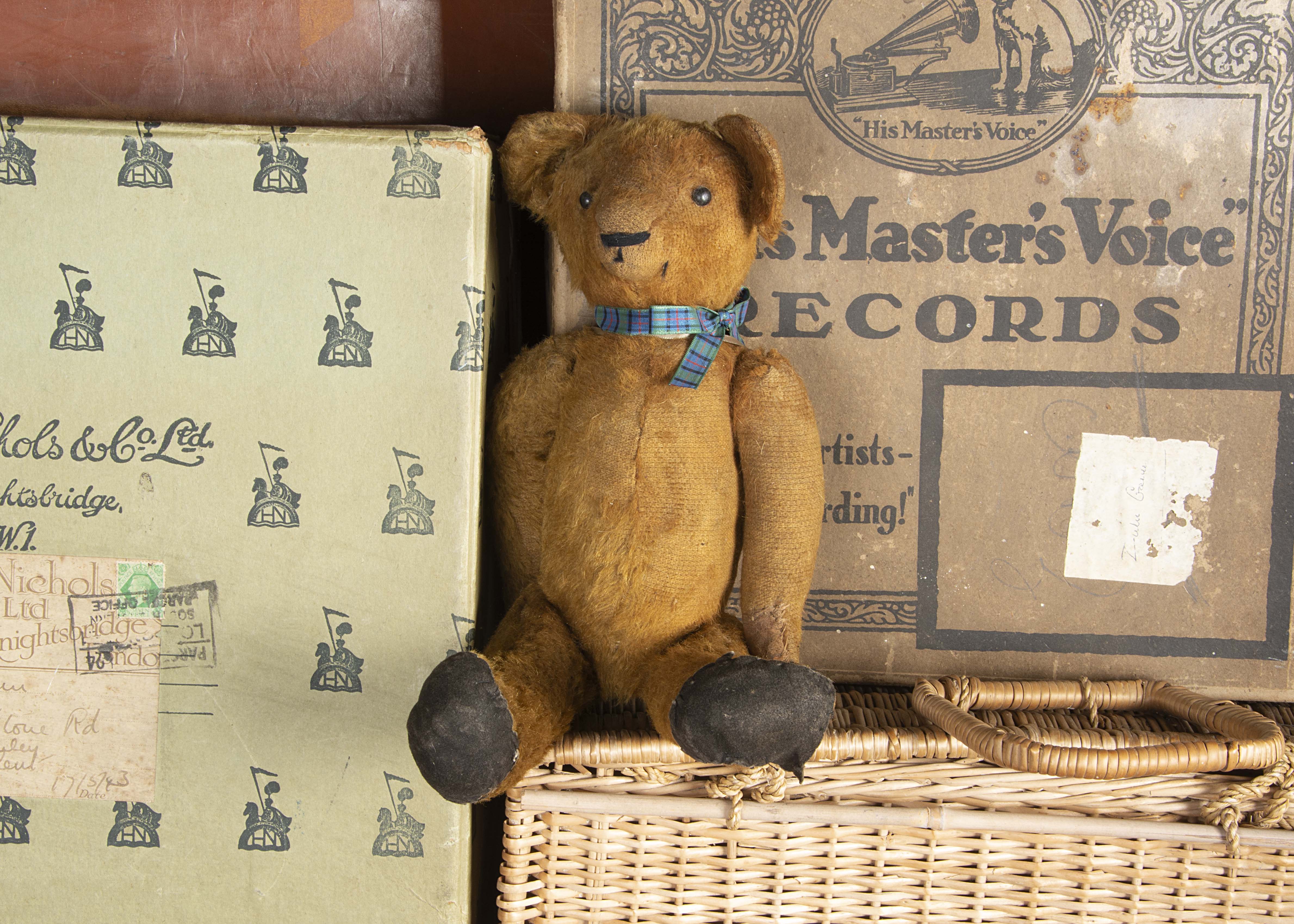 Munroe - a light brown mohair Teddy Bear 1915-20, possibly American, black boot button eyes,