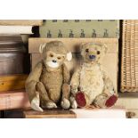 Crofts - a Chiltern 1930s Teddy Bear and his Steiff Monkey friend, with golden mohair, orange and