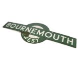 Southern Railway Enamelled Station Target Sign 'Bournemouth West', white lettering on a green ground