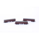 Tri-ang TT Gauge unboxed T80 maroon Coaches with square windows, F-VG, one lacks undercarriage (3)